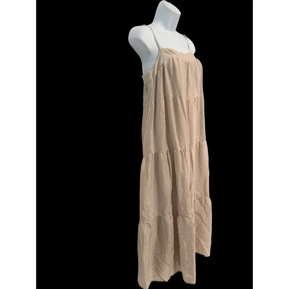Bella Dahl Tiered Maxi Dress M Champagne Beige Silk Feel Strappy Boho Luxe